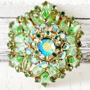Brilliant Vintage Rhinestone/CZ Brooch w/Amazing Colors!